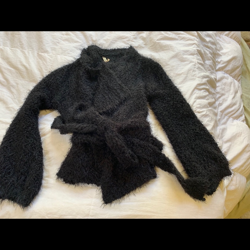 New Black POL luxurious sweater w/tie belt